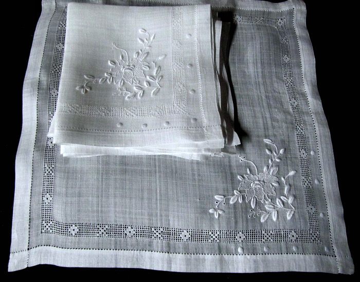 8 vintage whitework napkins handmade