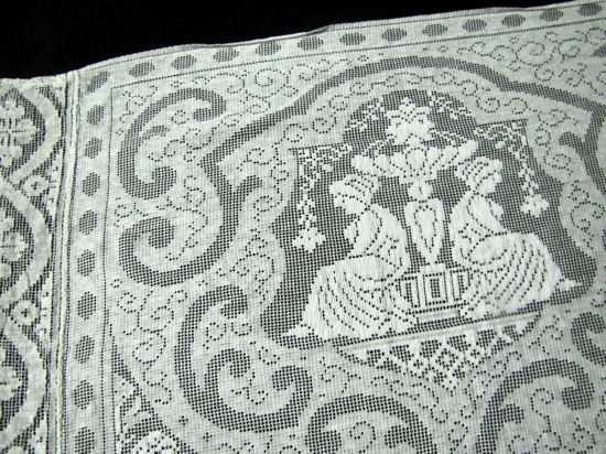 Neptune fountain on vintage antique table runner dresser scarf figural lace