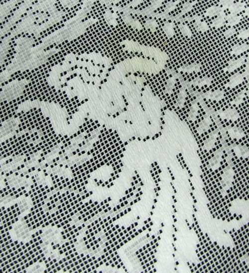 lady on vintage antique table runner dresser scarf figural lace