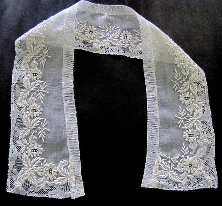 vintage antique victorian collar with point de paris lace and ayrshire whitework