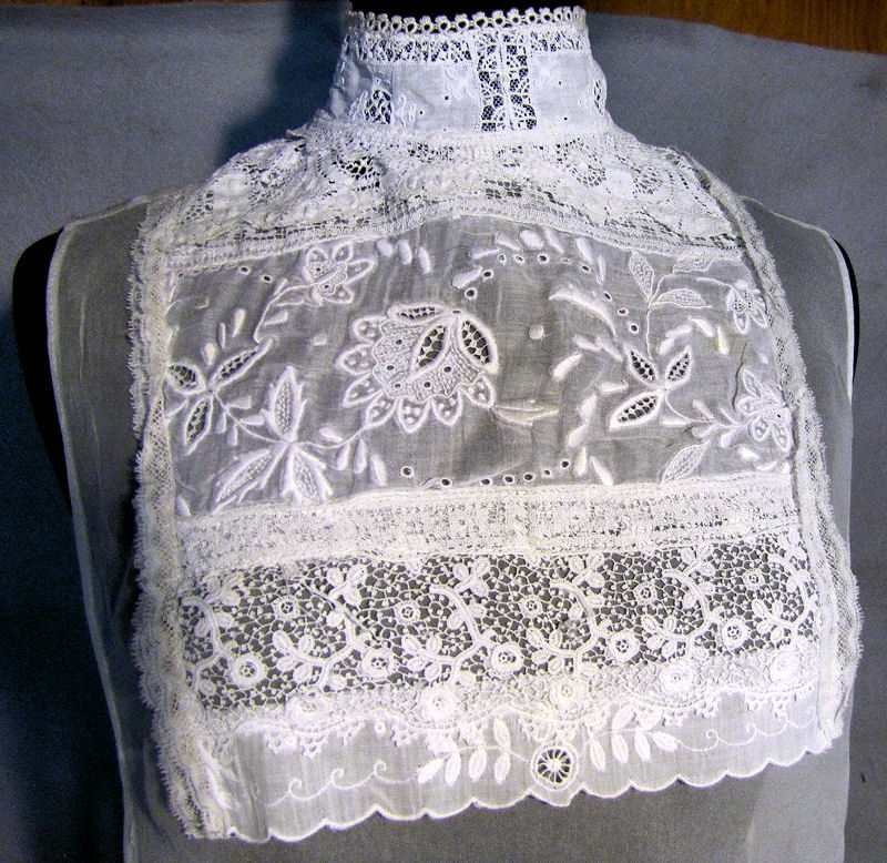 close up vintage antique dickey collar irish lace and whitework