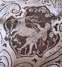 vintage antique handmade white linen figural lace tablecloth