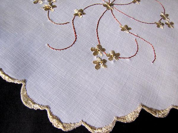 close up vintage antique linen doily society silk embroidery