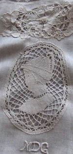 vintage antique handmade figural lace pillow cover