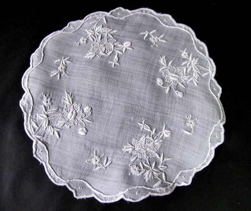 vintage antique doily with handmade lace and whitework embroidery