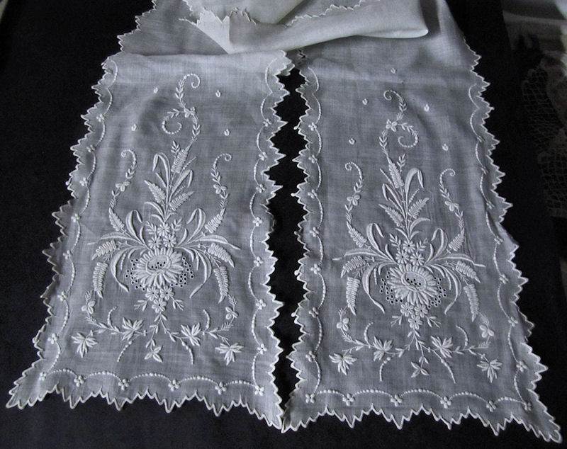 antique vintage victorian lappet with handmade whitework