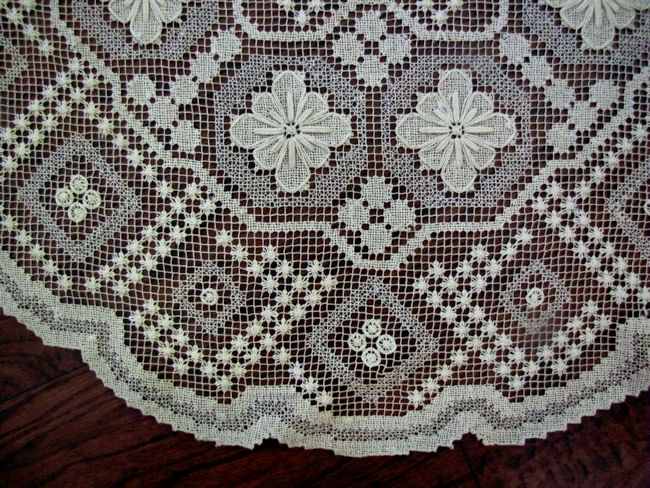 close up vintage handmade lace table topper