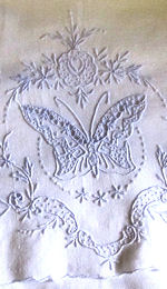 vintage handmade single pillowcase  blue butterfly