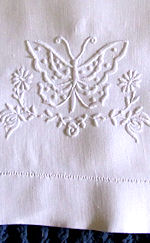 single vintage pillowcase pillowslip handmade whitework butterfly