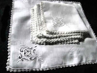 vintage linen tablecloth 12 napkins handmade lace