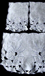 vintage dresser set 3 doilies white linen blue embroidery