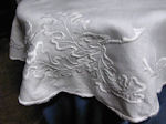 vintage table topper hand embroidered white linen
