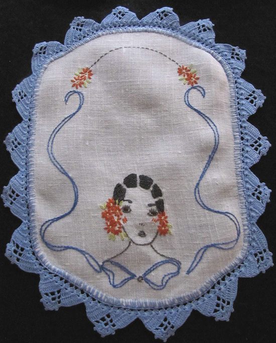 side piece of 3 doilies dresser set with handmade lace and embroidery