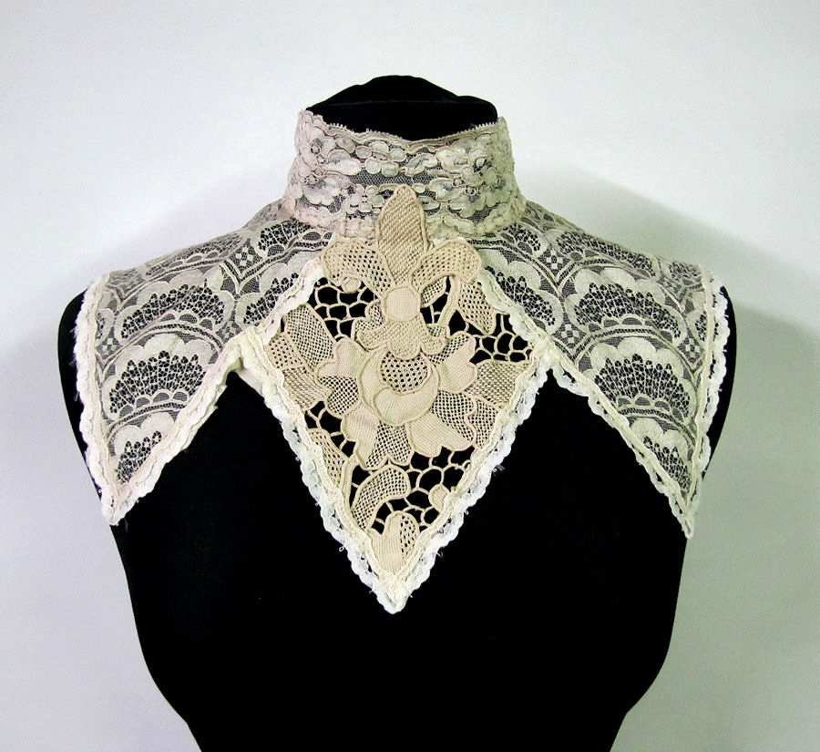 vintage antique mixed lace handmade collar lace