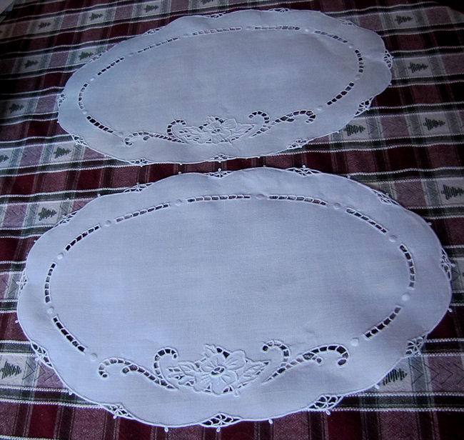 pair vintage handmade linen doilies