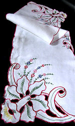 vintage antique linen table runner dresser scarf handmade lace and embroidery