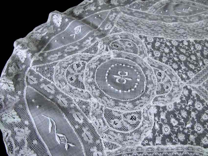 close up vintage antique Normandy lace table topper
