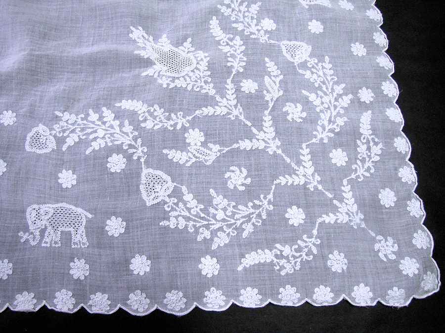 close up 2 vintage antique tablecloth handmade figural lace elephants