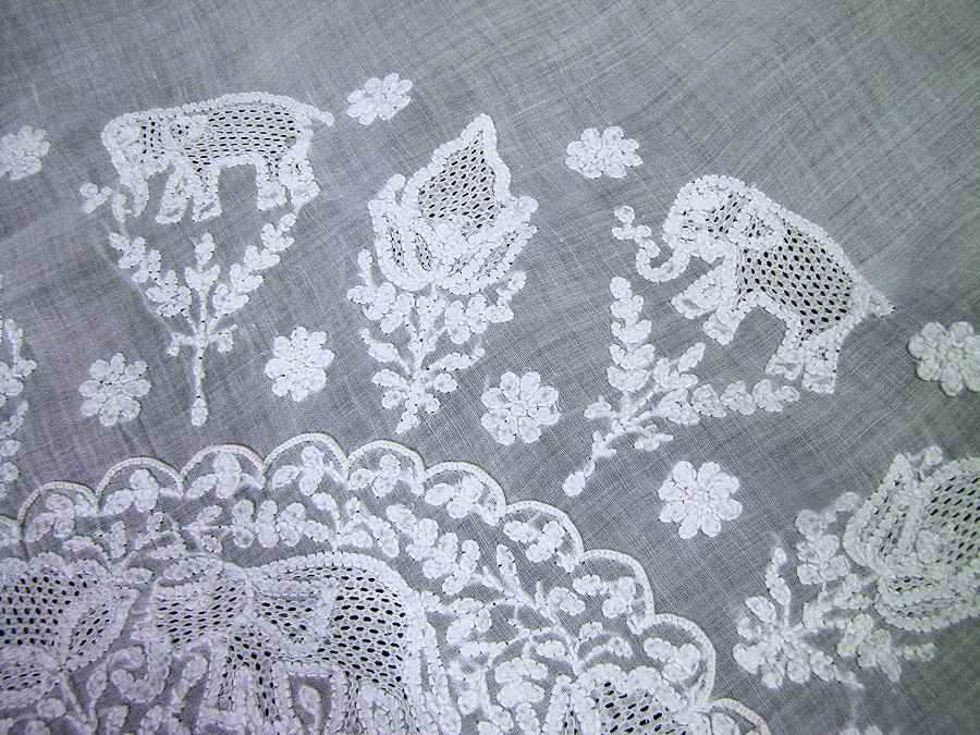 close up 5 vintage antique tablecloth handmade figural lace elephants