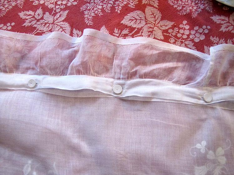 close up 3 vintage antique pillow sham handmade whitework embroidery
