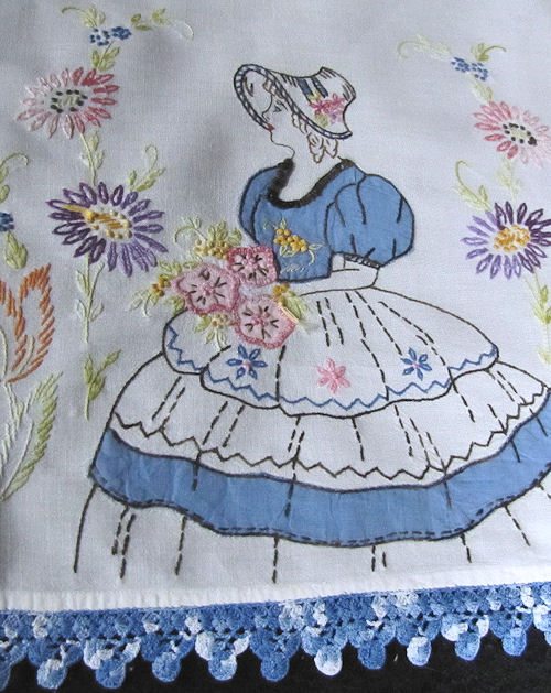 close up southern belle on second table runner of 5 piece dresser set