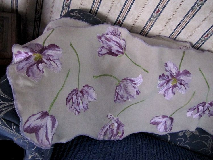 vintage table runner piano scarf embroidered purple flowers