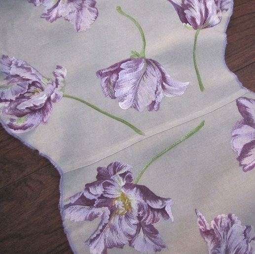 center seam vintage purple flowers table runner dresser scarf