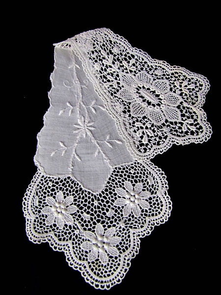 vintage antique lace jabot with whitework
