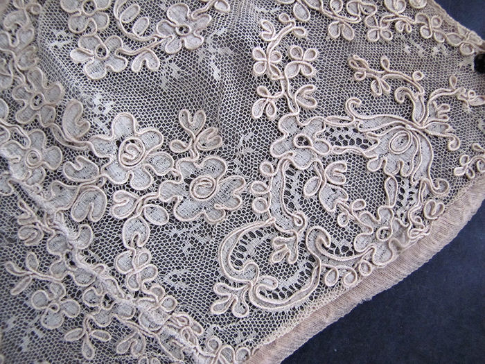 close up vintage antique modesty panel alencon lace