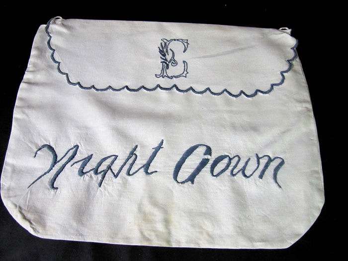 vintage antique folder nightgown bag monogrammed E