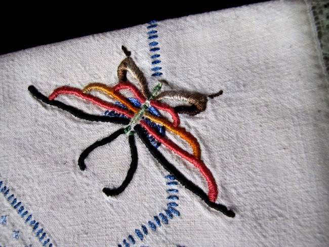 close up vintage antique lingerie bag hand embroidered butterflies