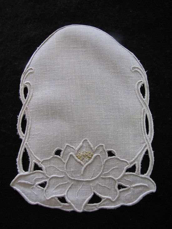 vintage antique linen doily handmade lace and embroidery water lily