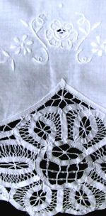 vintage white double layover pillow sham handmade Battenberg lace whitework