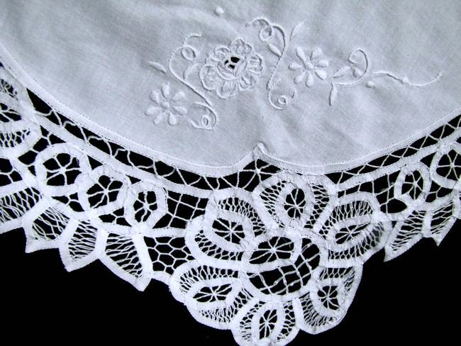 close up 2 vintage antique double pillow sham handmade Battenberg lace and whitework