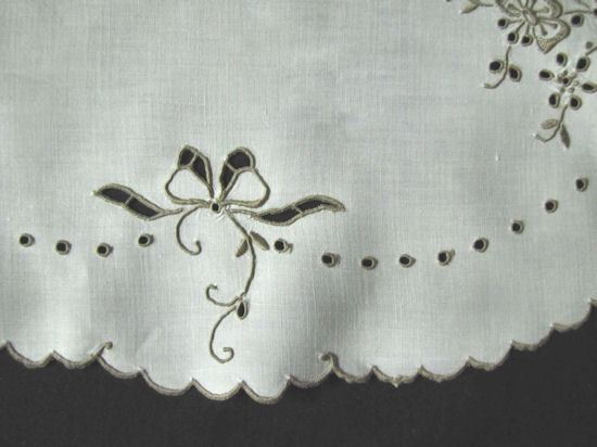 cutwork and eyelet lace on vintage linen table runner dresser scarf