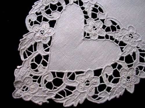 close-up vintage table runner dresser scarf figural lace