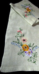 vintage antique table runner dresser scarf linen with hand embroidery