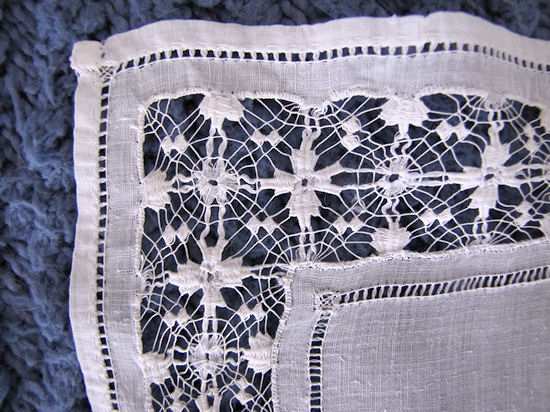 close up 2 vintage white linen handmade lace cocktail napkins set