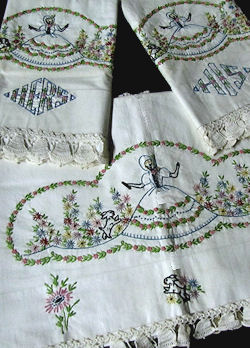 vintage sheet set pair his and hers pillowcases handmade lace and embroidery southern belle