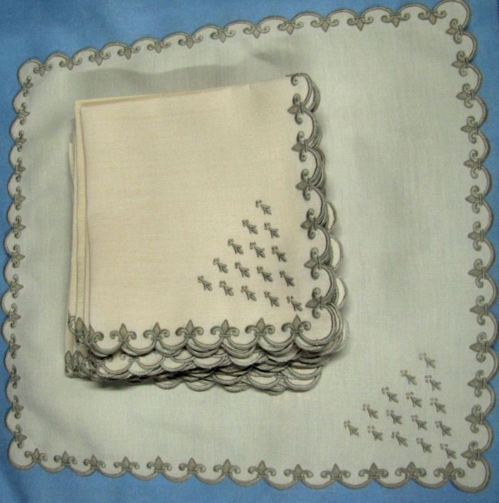 vintage linen embroidered napkins by Marghab