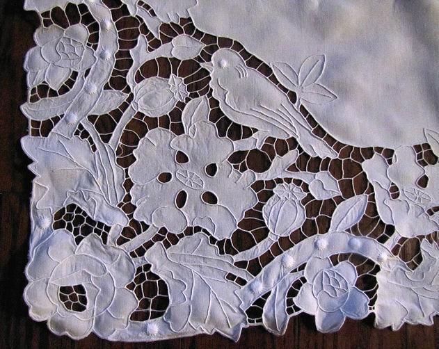 close up 3 vintage antique double pillow sham handmade figural lace