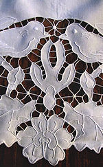 vintage layover pillow sham handmade figural lace love birds