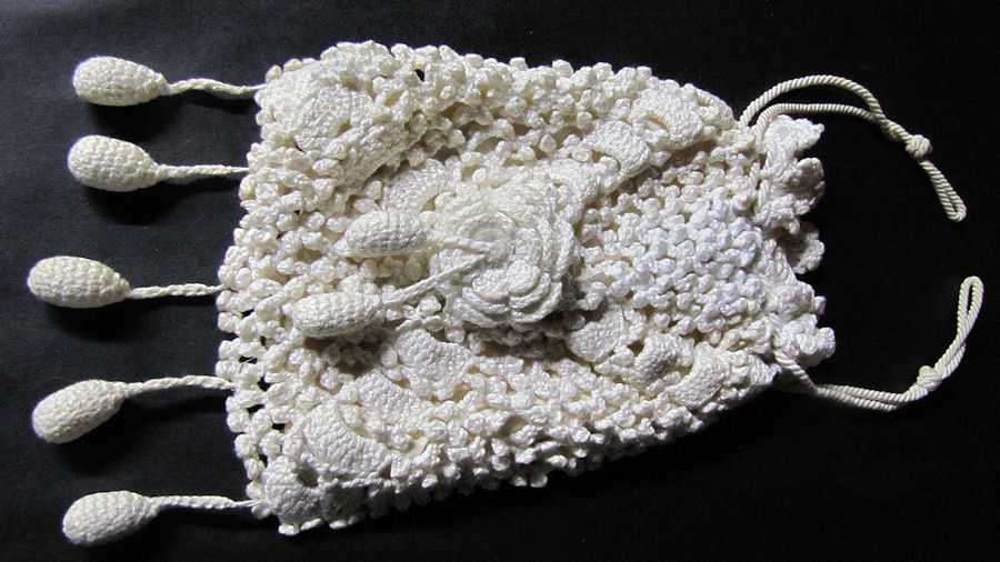 vintage antique drawstring bag handmade irish lace