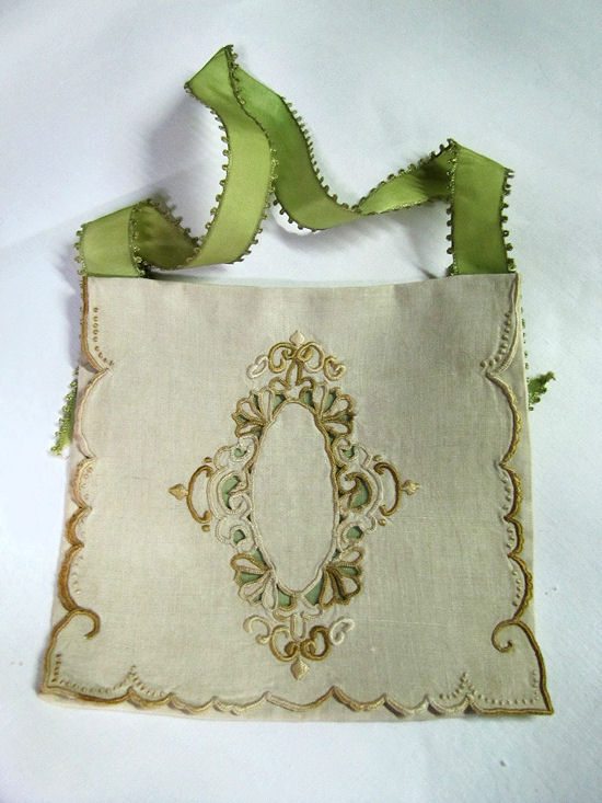vintage antique hanky bag handmade cutwork lace