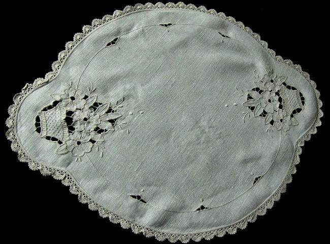 vintage antique linen table topper handmade lace