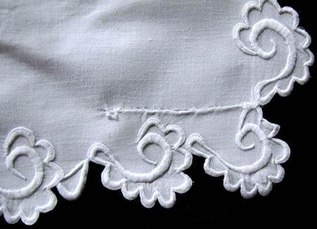 close up 4 pair vintage handmade layover pillow shams whitework monogrammed J