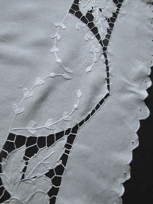 embroidery on white linen table runner dresser scarf