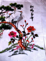 vintage hand embroidered oriental silk panel cranes