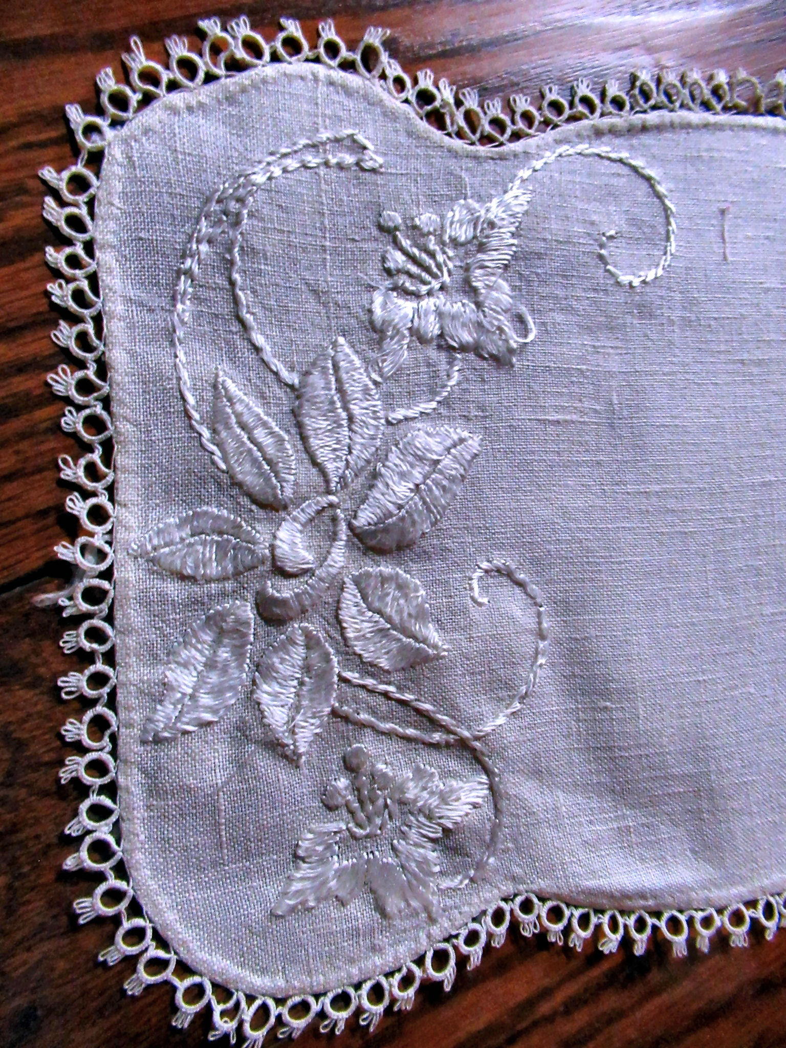 set 3 vintage  antique handmade doilies silk embroidered tatted lace