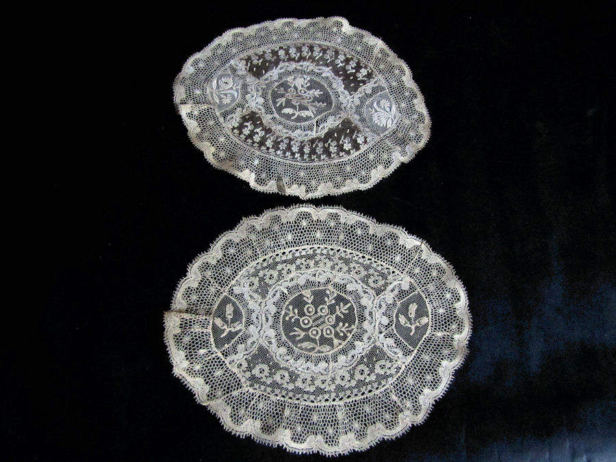 vintage antique pair normandy lace doilies